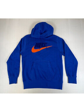 Nike Men Small Blue Orange Embroidered Swoosh Logo Fleece Pullover Hoodie